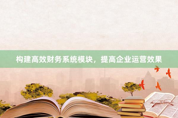 构建高效财务系统模块,提高企业运营效果